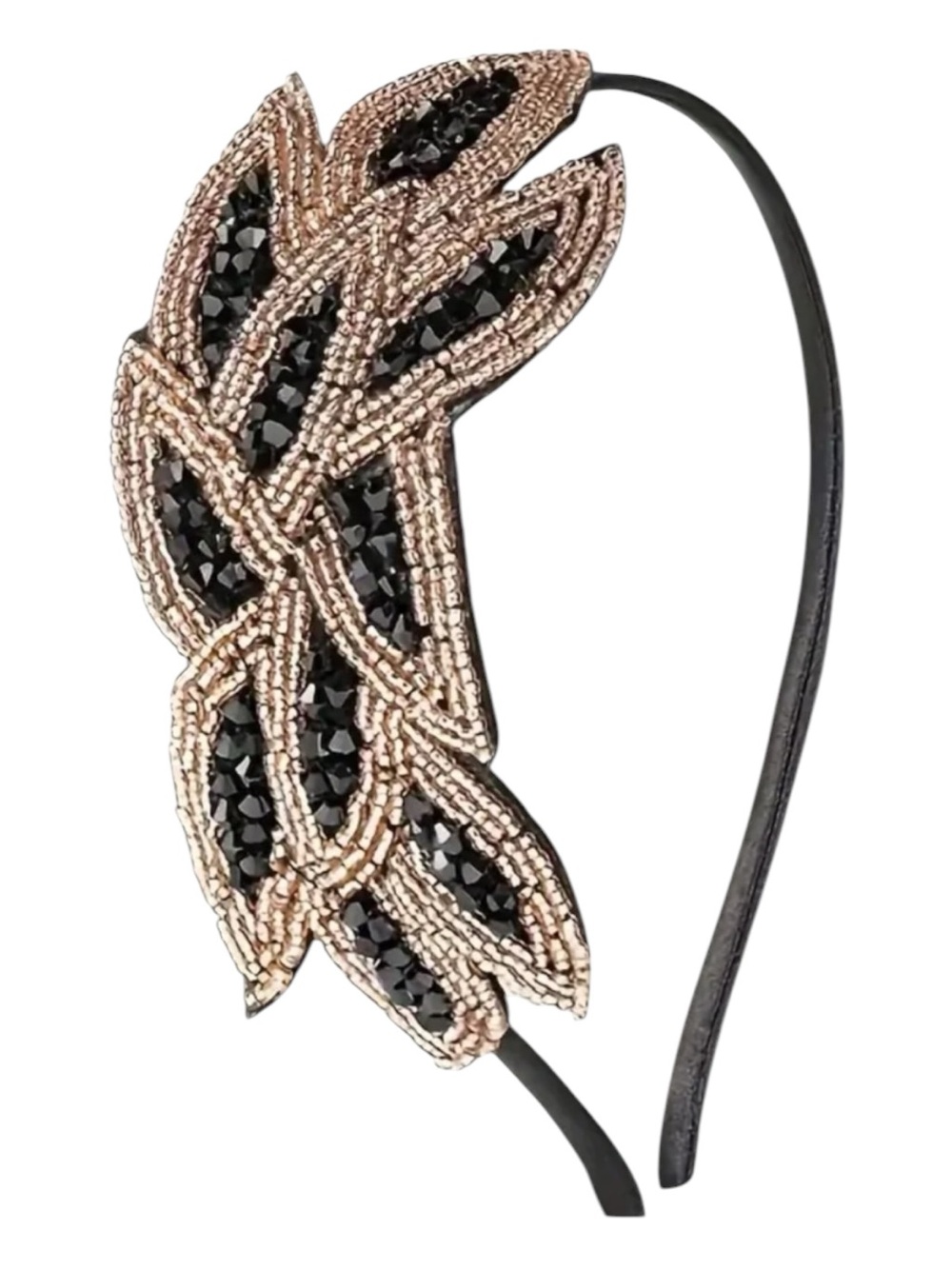 Black and Gold Floral Beaded Headband